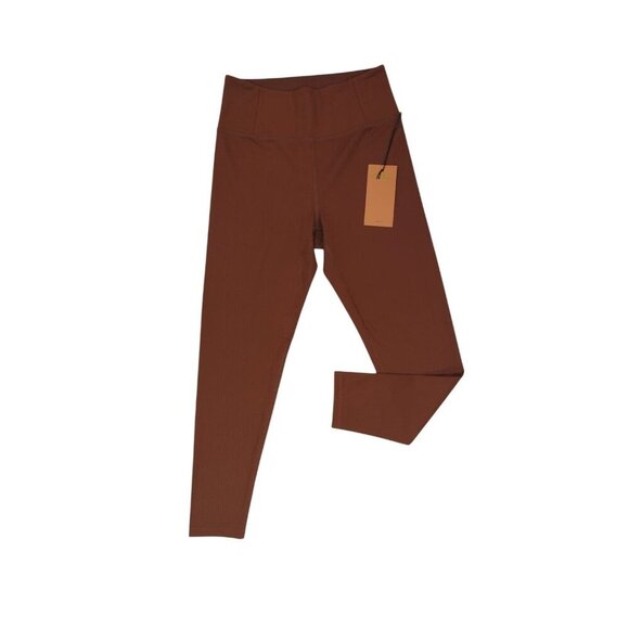 High-Waisted Rust Brown Ribbed Leggings - Girlfriend Collective - Womens Size M. - Picture 5 of 7